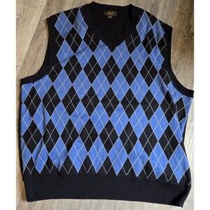 Tasso Elba Golf Mens Argyle Sweater Vest Sleeveless Blue Black Large